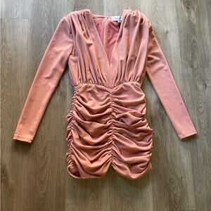 elliatt composer blush pink long sleeve all over ruched mini fall dress small